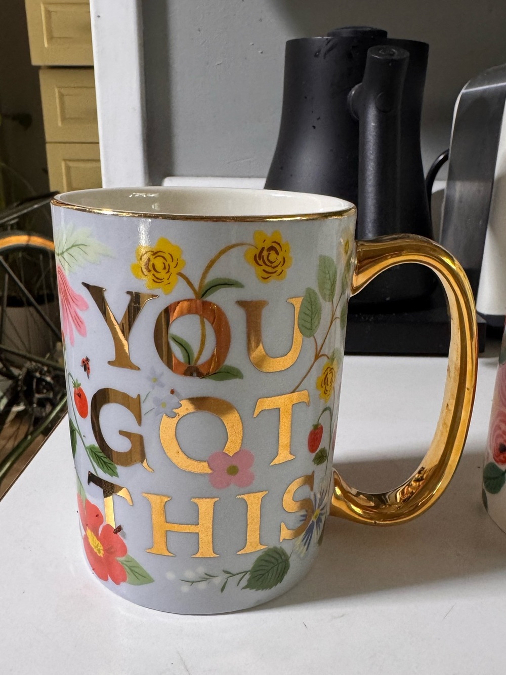 Rifle Paper Co. White Floral 'You Got This' Mug with Gold Handle